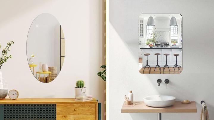 Homence™-Combo of Oval Shape & Square Shape Mirror (Pack of 2)